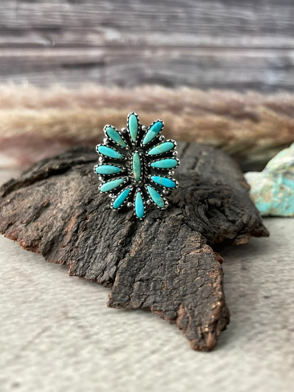 Handmade Sterling Silver Kingman Turquoise Adjustable Ring Signed Nizhoni