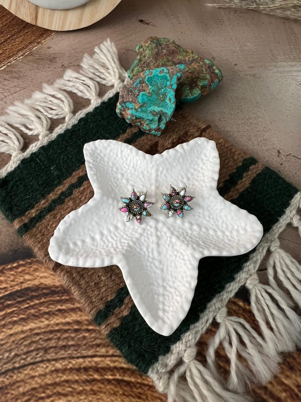 Handmade Sterling Silver Cotton Candy Post Studs Earrings "Signed Nizhoni"
