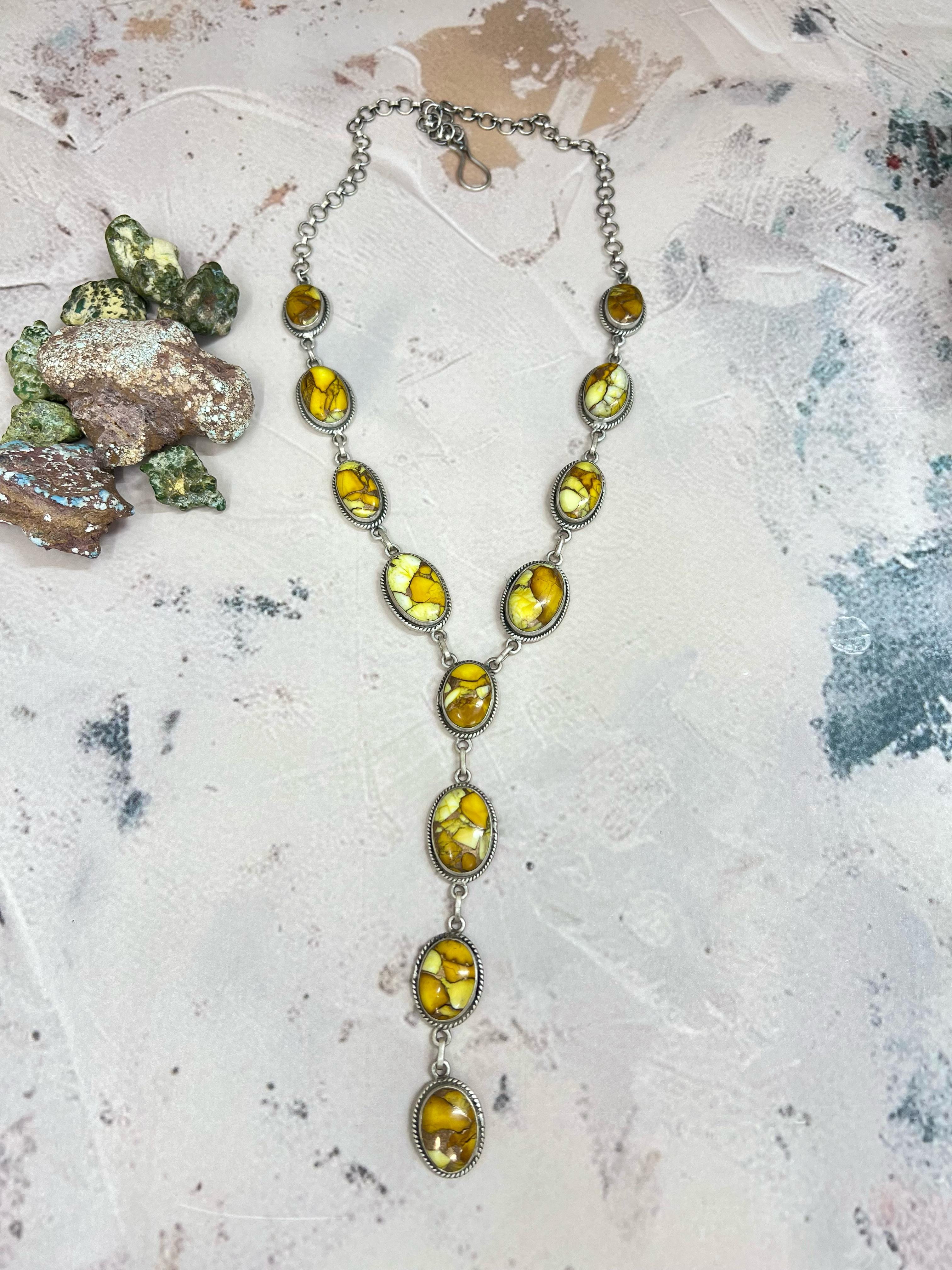 Handmade Sterling Silver Honey Dahlia Necklace with Signed Nizhoni