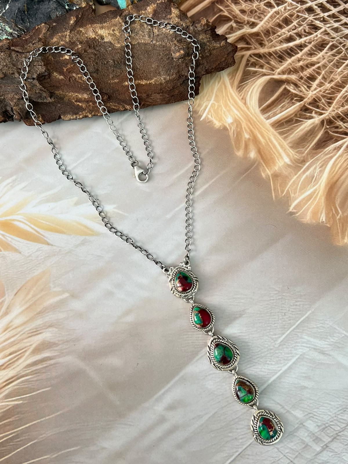Handmade Sterling Silver Christmas Dahlia Collection: Drop Necklace Signed Nizhoni