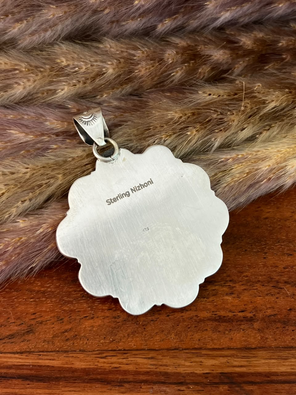 Handmade Sterling Silver Palomino Turquoise with Orange Mojave Pendant Signed Nizhoni