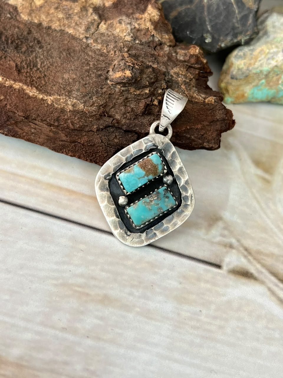 Handmade Sterling Silver Kingman Turquoise Pendant Signed Nizhoni
