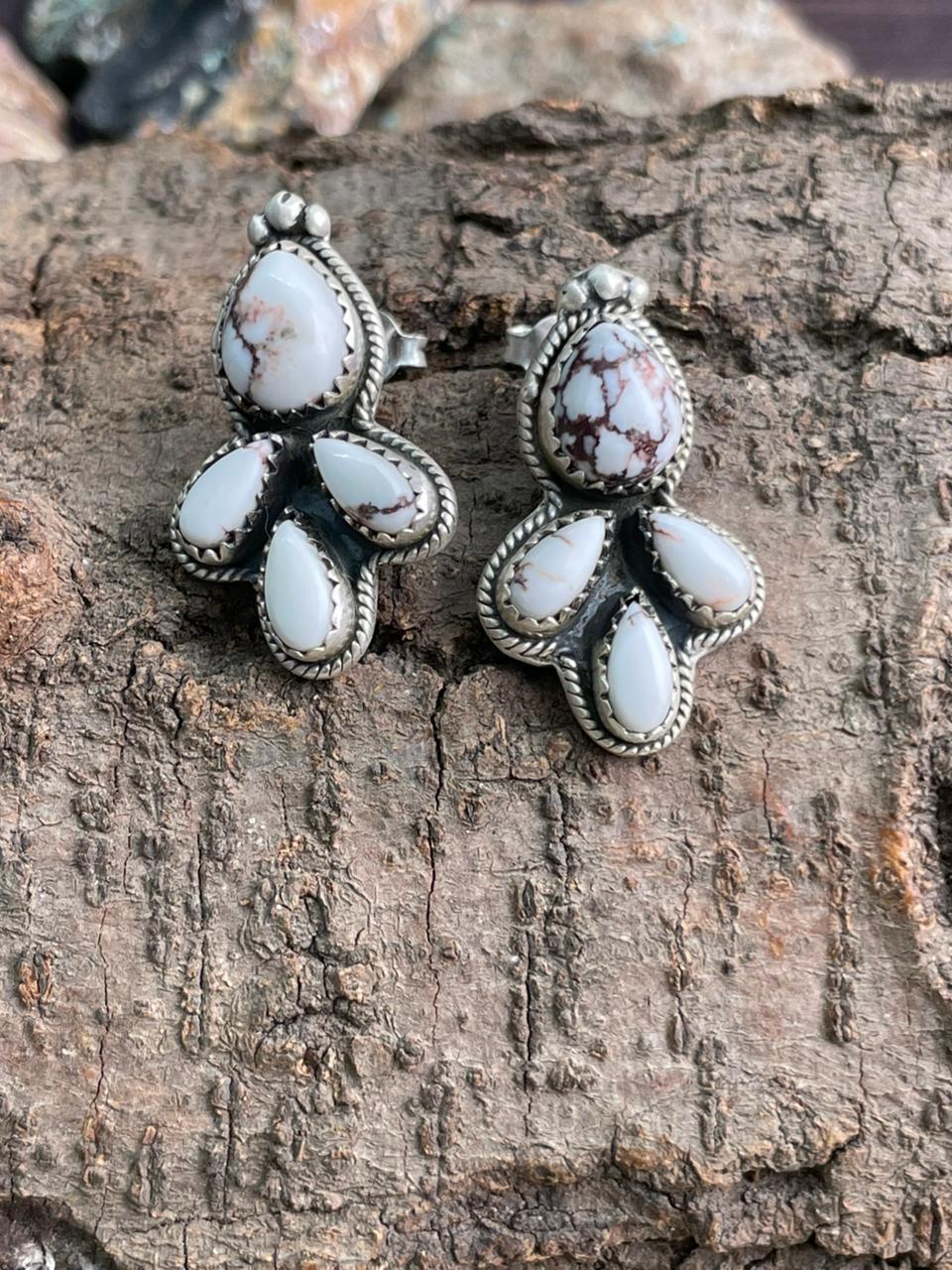 Handmade Sterling Silver Wildhorse Magnesite Post Studs Earrings "Signed Nizhoni"