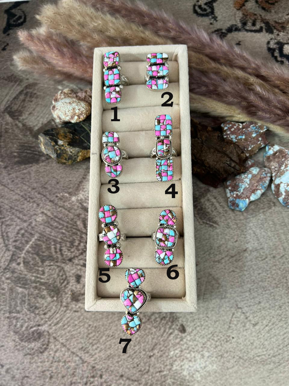Handmade Sterling Silver 'Cotton Candy Cobble Collection' Adjustable Ring "Signed Nizhoni"