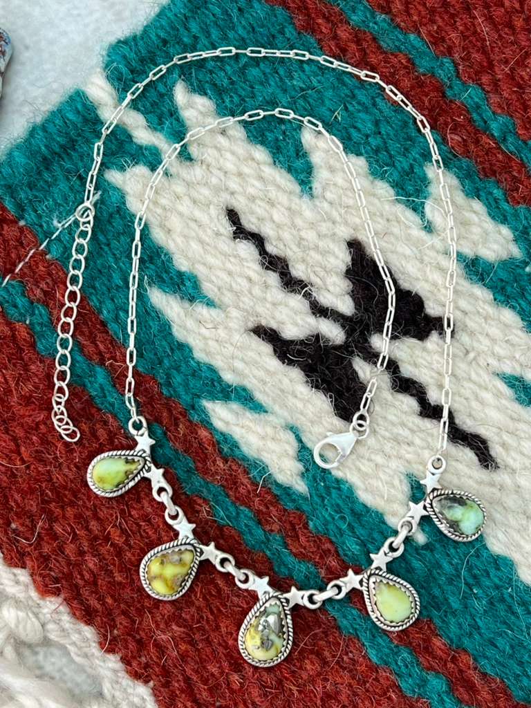 Handmade Sterling Silver Palomino Turquoise Necklace with Signed Nizhoni