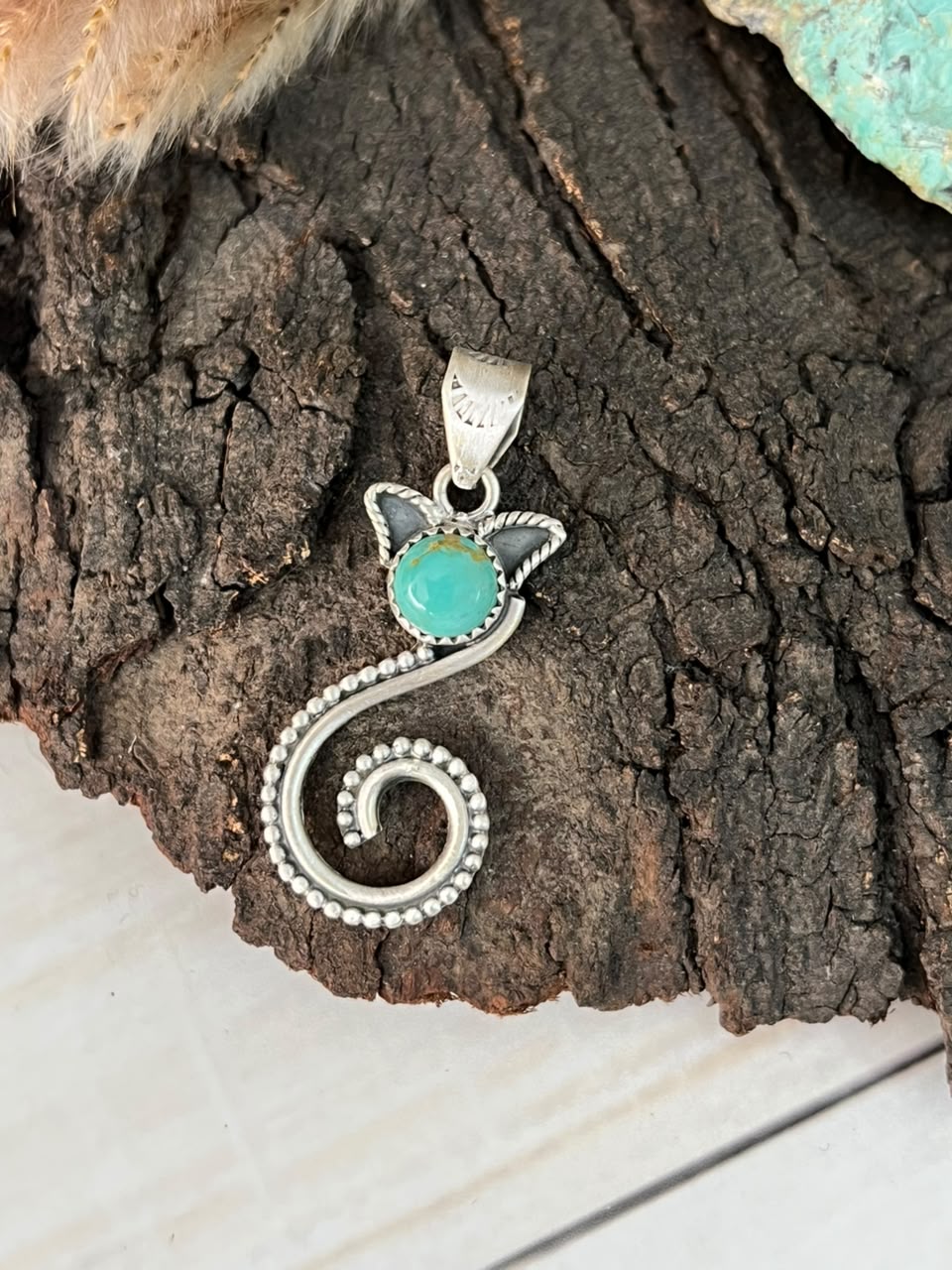 Handmade Sterling Silver Kingman Turquoise Pendant Signed Nizhoni