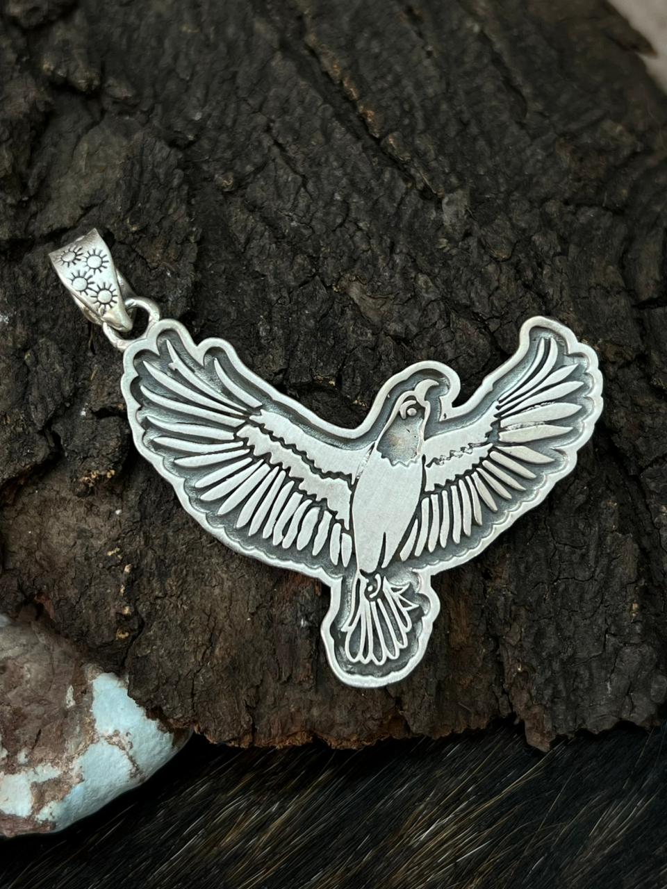 Handmade Sterling Silver Thunder Bird Pendant "Signed Nizhoni" (1)