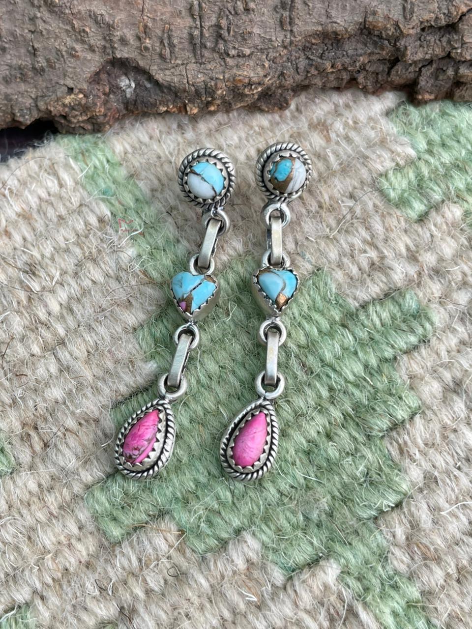 Handmade Sterling Silver Cotton Candy Post Dangle Earrings "Signed Nizhoni"