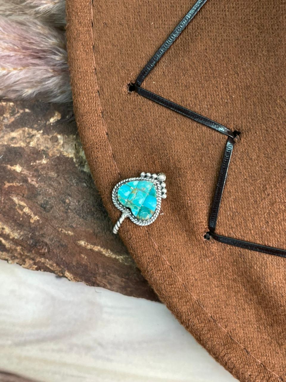 Handmade Sterling Silver Kingman Turquoise Cobble Stone Heart Hat Pin Signed Nizhoni
