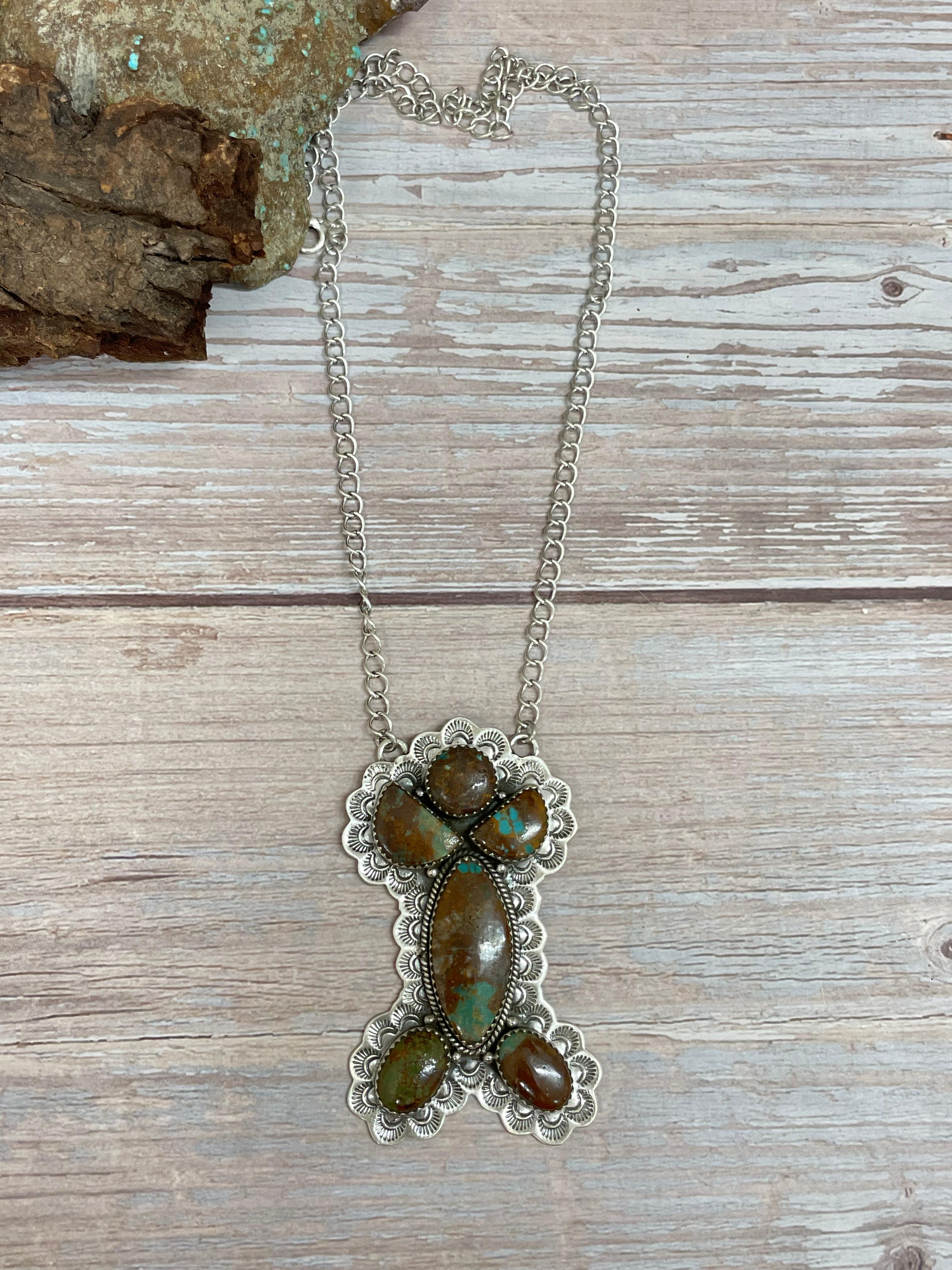 Handmade Sterling Silver Old Stock Royston Turquoise Necklace Signed Nizhoni