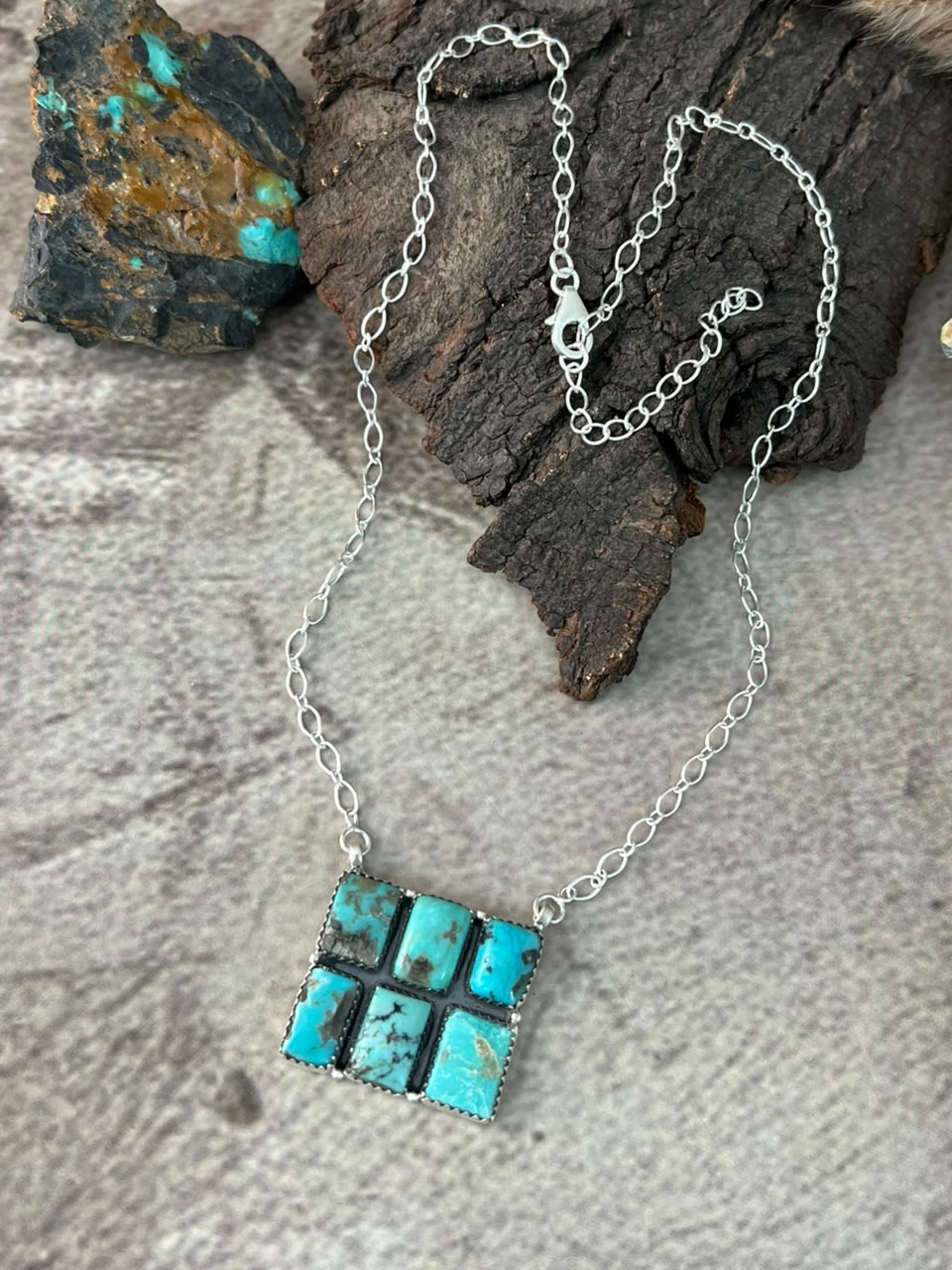Handmade Sterling Silver Campitos Turquoise Collection: Necklace Signed Nizhoni