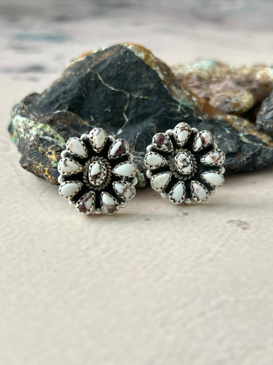 Handmade Sterling Silver Wildhorse Magnesite Post Earrings "Signed Nizhoni"