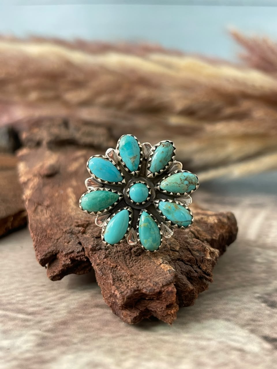 Handmade Sterling Silver Kingman Turquoise Adjustable Ring Signed Nizhoni