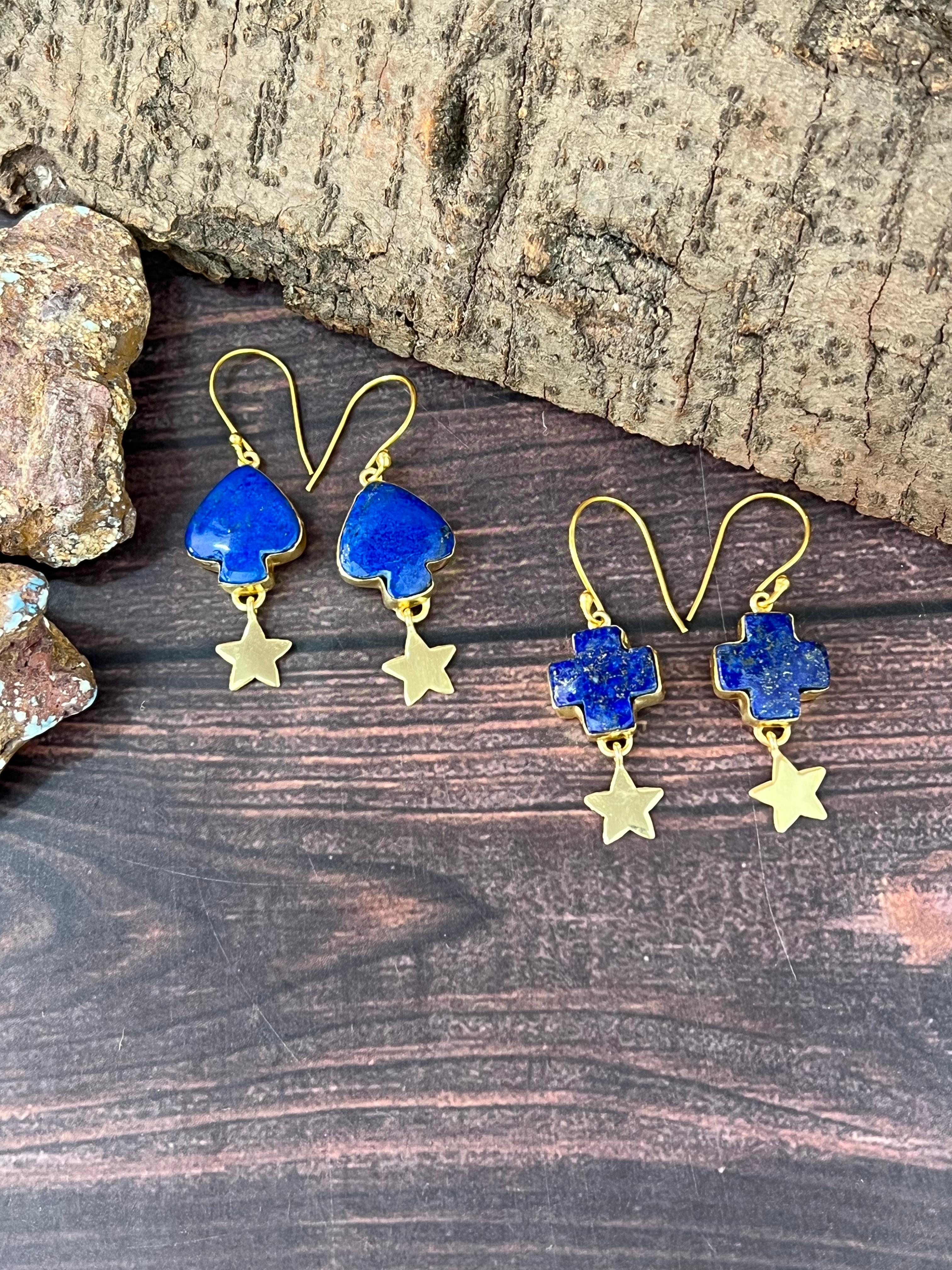 “The Golden Collection” Handmade Natural Lapis Hook Dangle Earrings