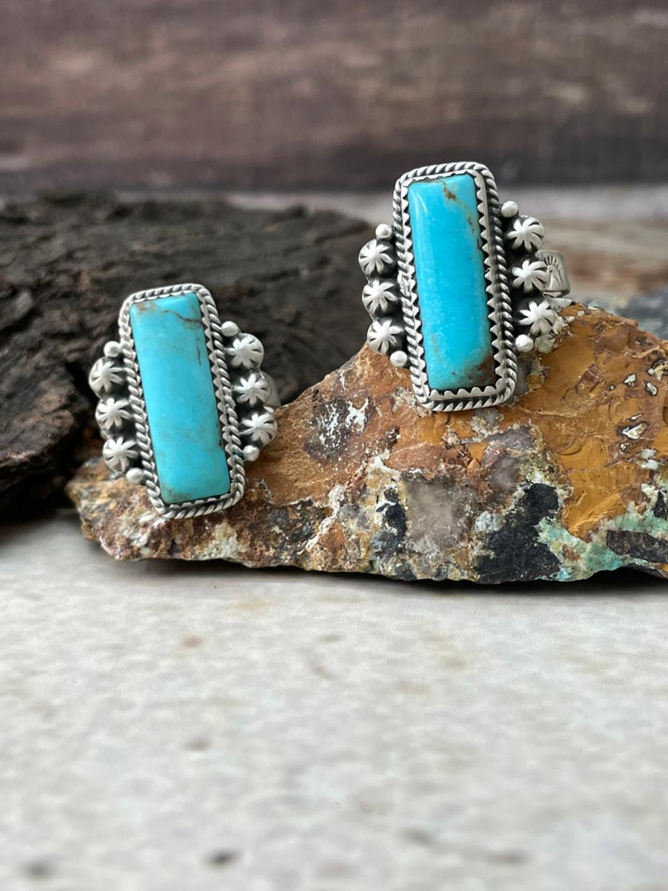 Handmade Sterling Silver Blue Turquoise Adjustable Ring "Signed Nizhoni"