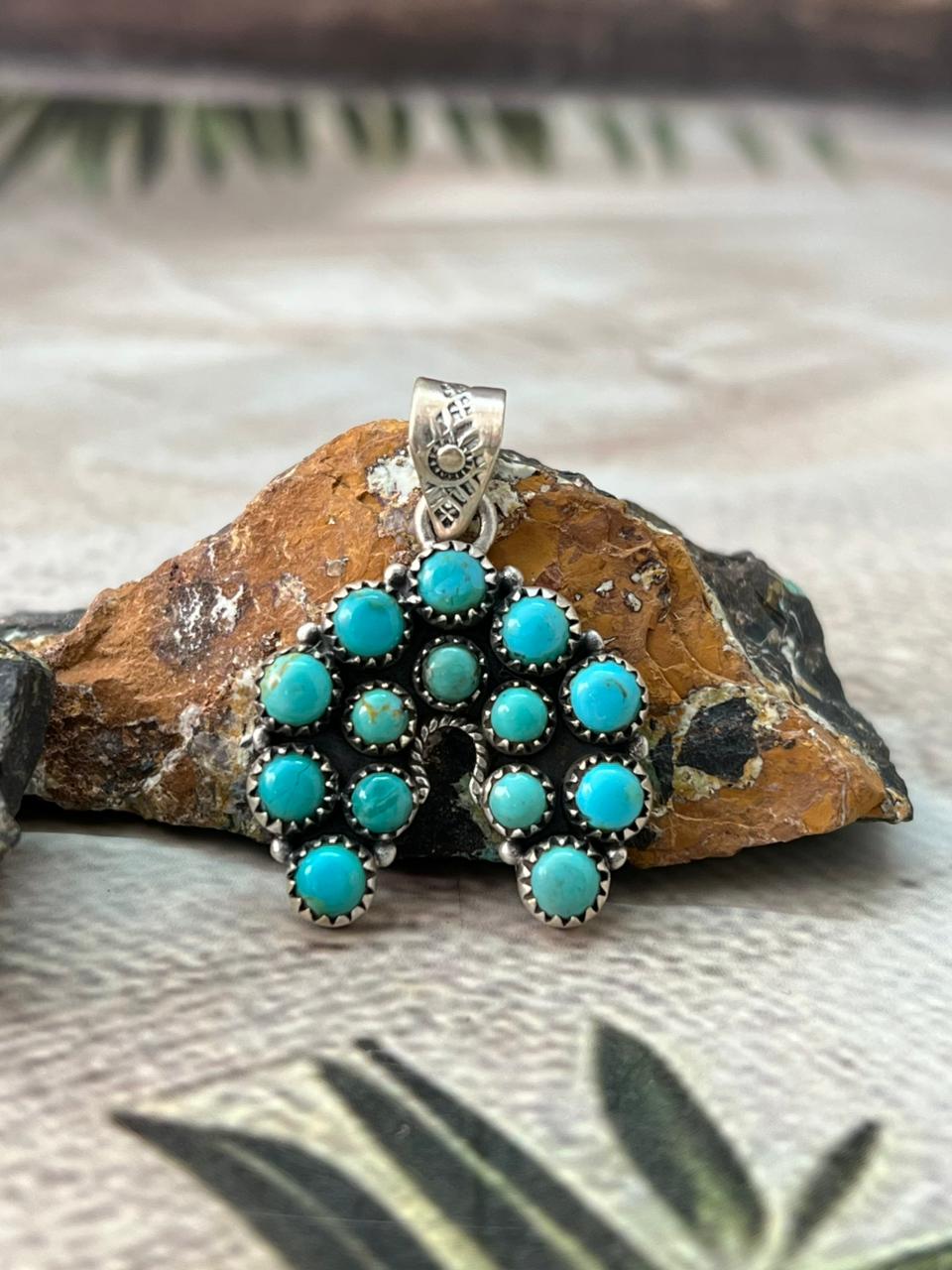 Handmade Sterling Silver Kingman Turquoise Pendant "Signed Nizhoni"