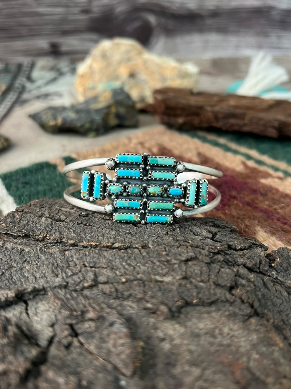 Handmade Sterling Silver Kingman Turquoise Cuff Bracelet Signed Nizhoni (4)
