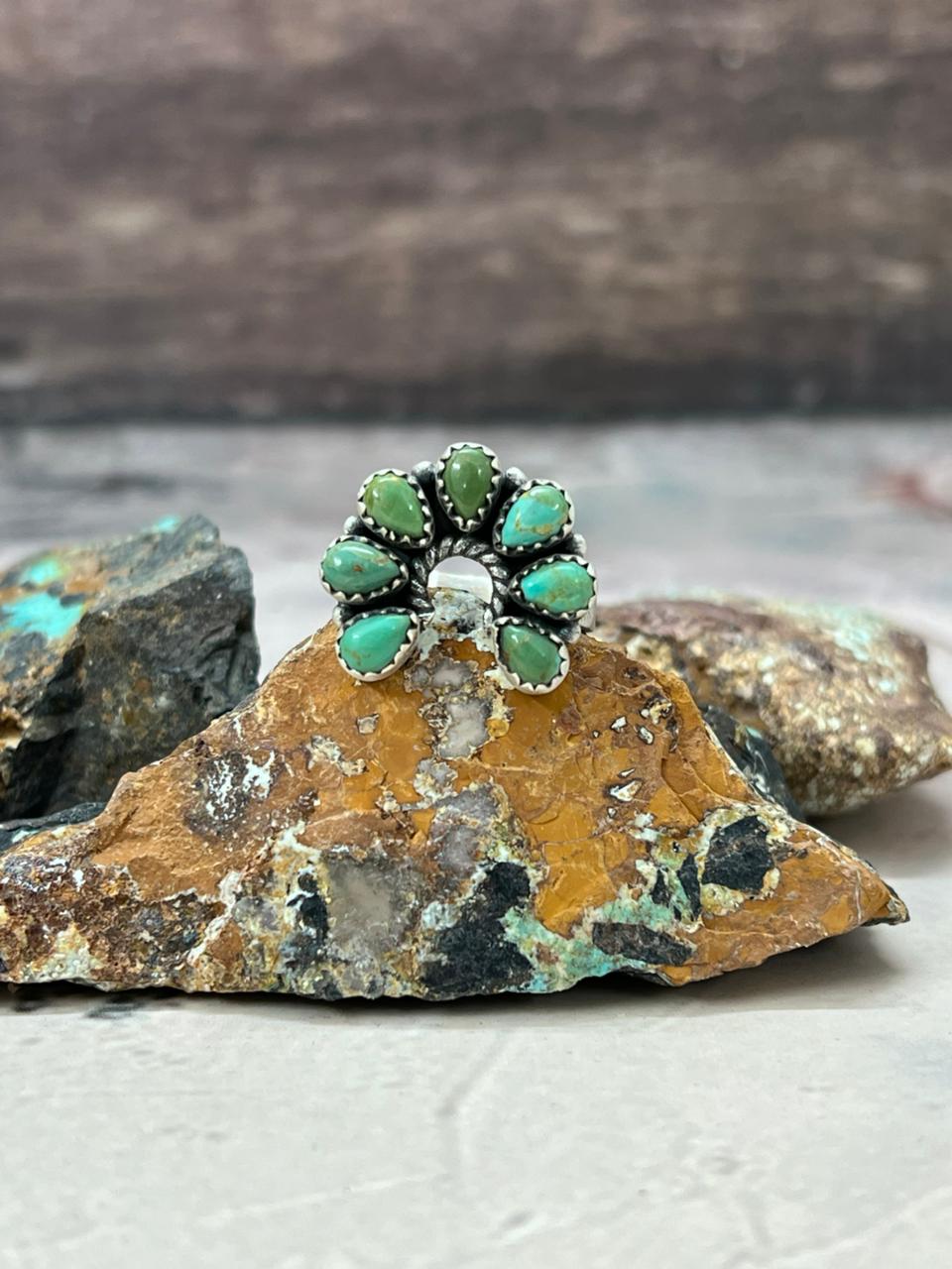 Handmade Sterling Silver Kingman Turquoise Naja Ring Adjustable 
