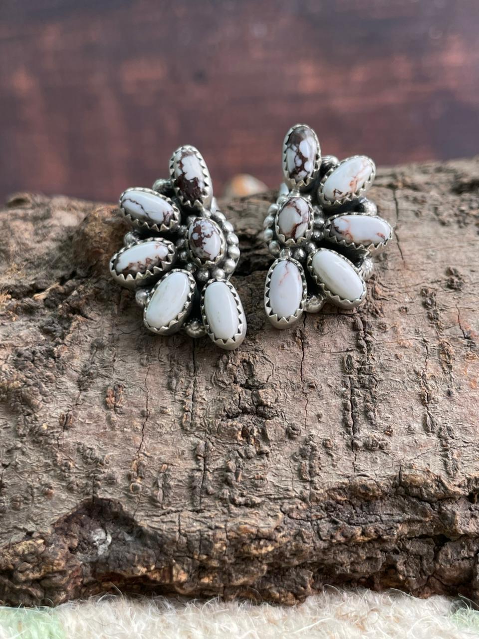 Handmade Sterling Silver Wildhorse Magnesite Post Studs Earrings "Signed Nizhoni"