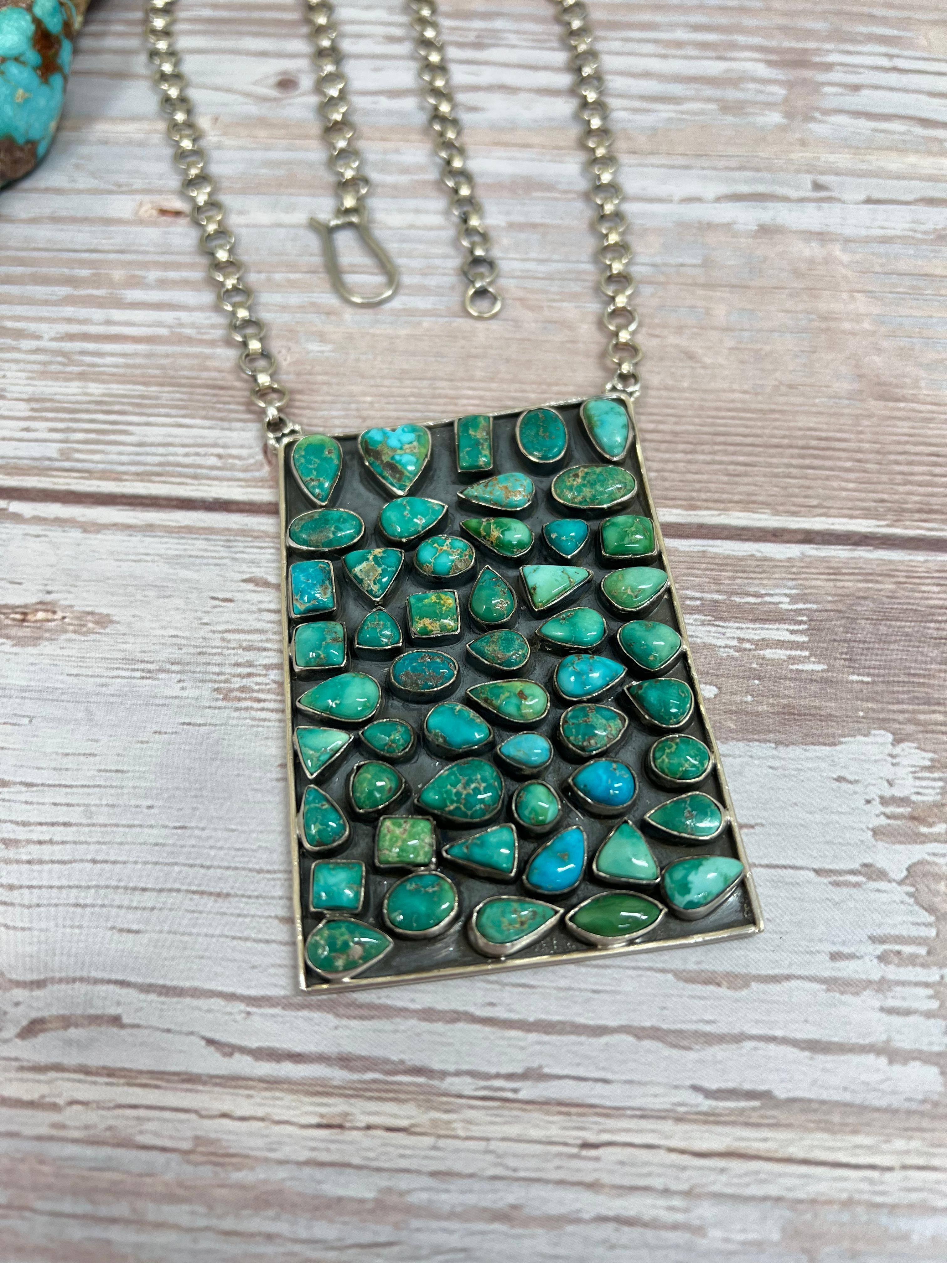 Handmade Sterling Silver Sonoran Mountain Turquoise Necklace with Signed Nizhoni (3)