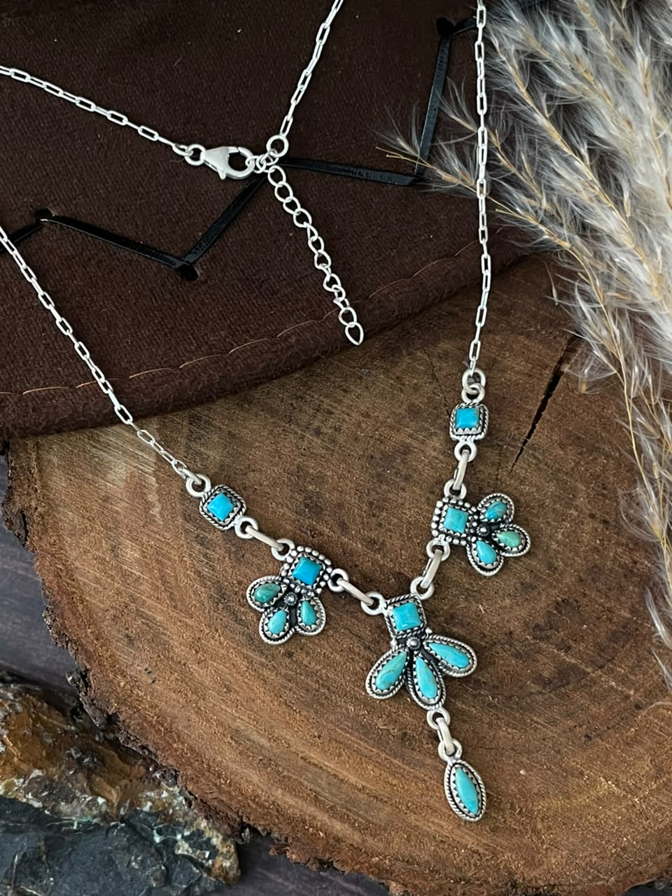 Handmade Sterling Silver Kingman Turquoise Necklace Signed Nizhoni