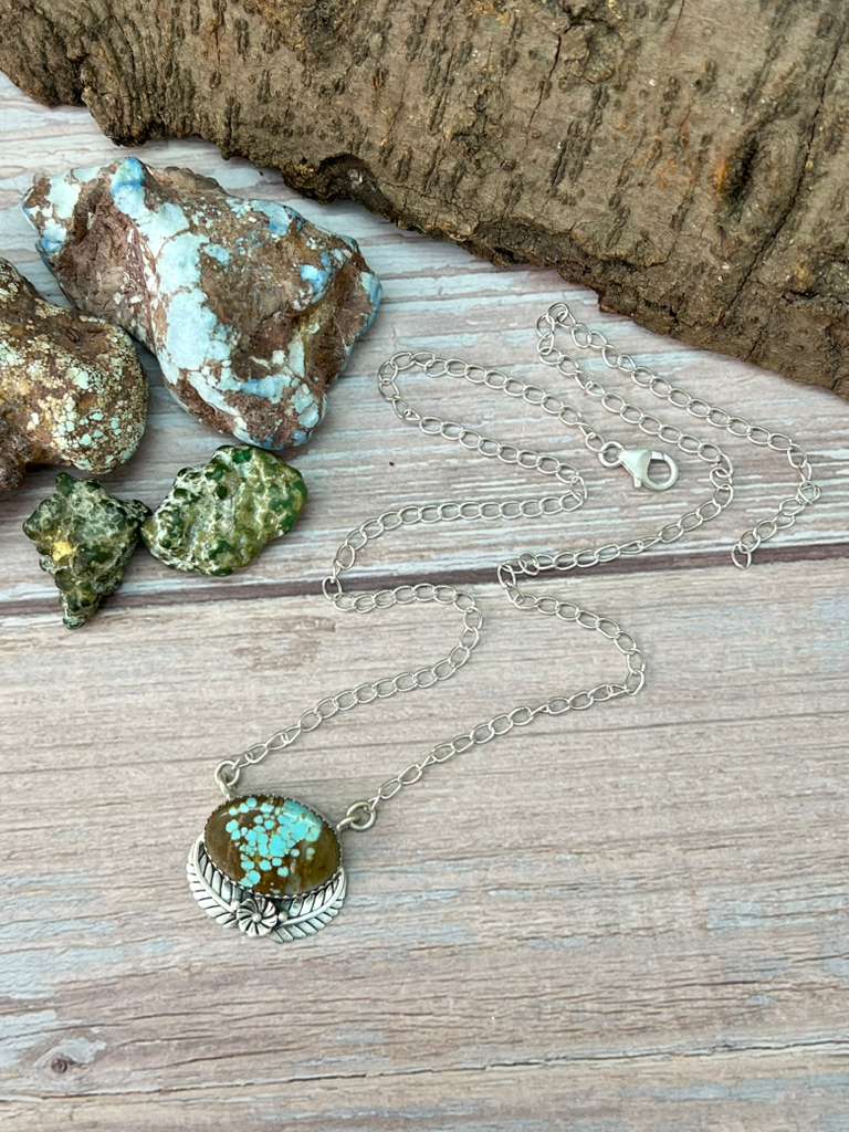 Handmade Sterling Silver Number 8 Turquoise Necklace with Signed Nizhoni