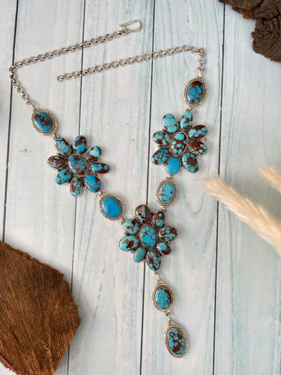Handmade Sterling Silver Egyptian Turquoise Collection: Drop Necklace Signed Nizhoni