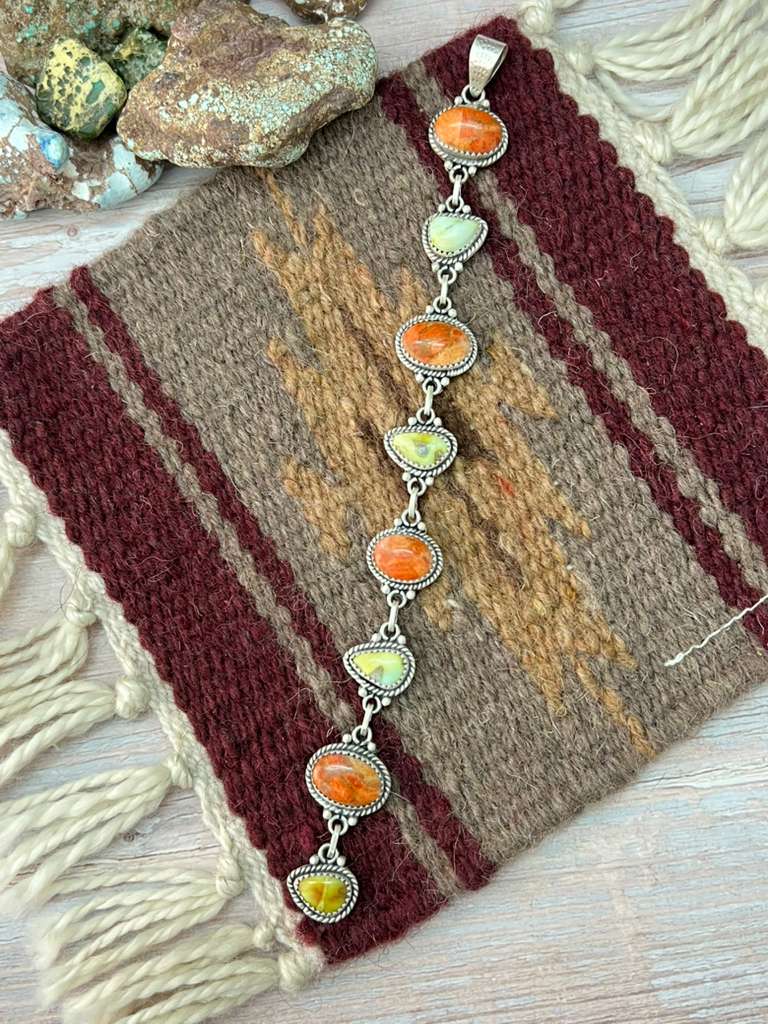 Handmade Sterling Silver Apple Coral and Palomino Pendant "Signed Nizhoni"