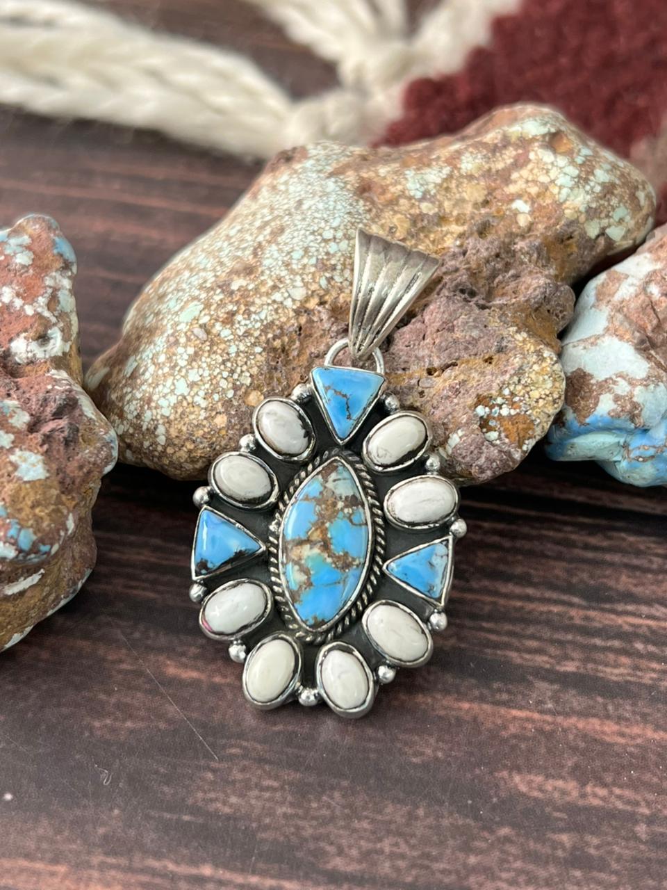 Handmade Sterling Silver Golden Hills with White Collection Pendant "Signed Nizhoni"