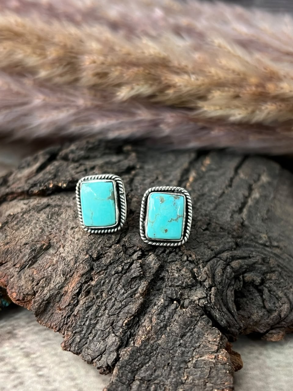 Handmade Sterling Silver Campitos Turquoise Collection: Post Studs Earrings Signed Nizhoni