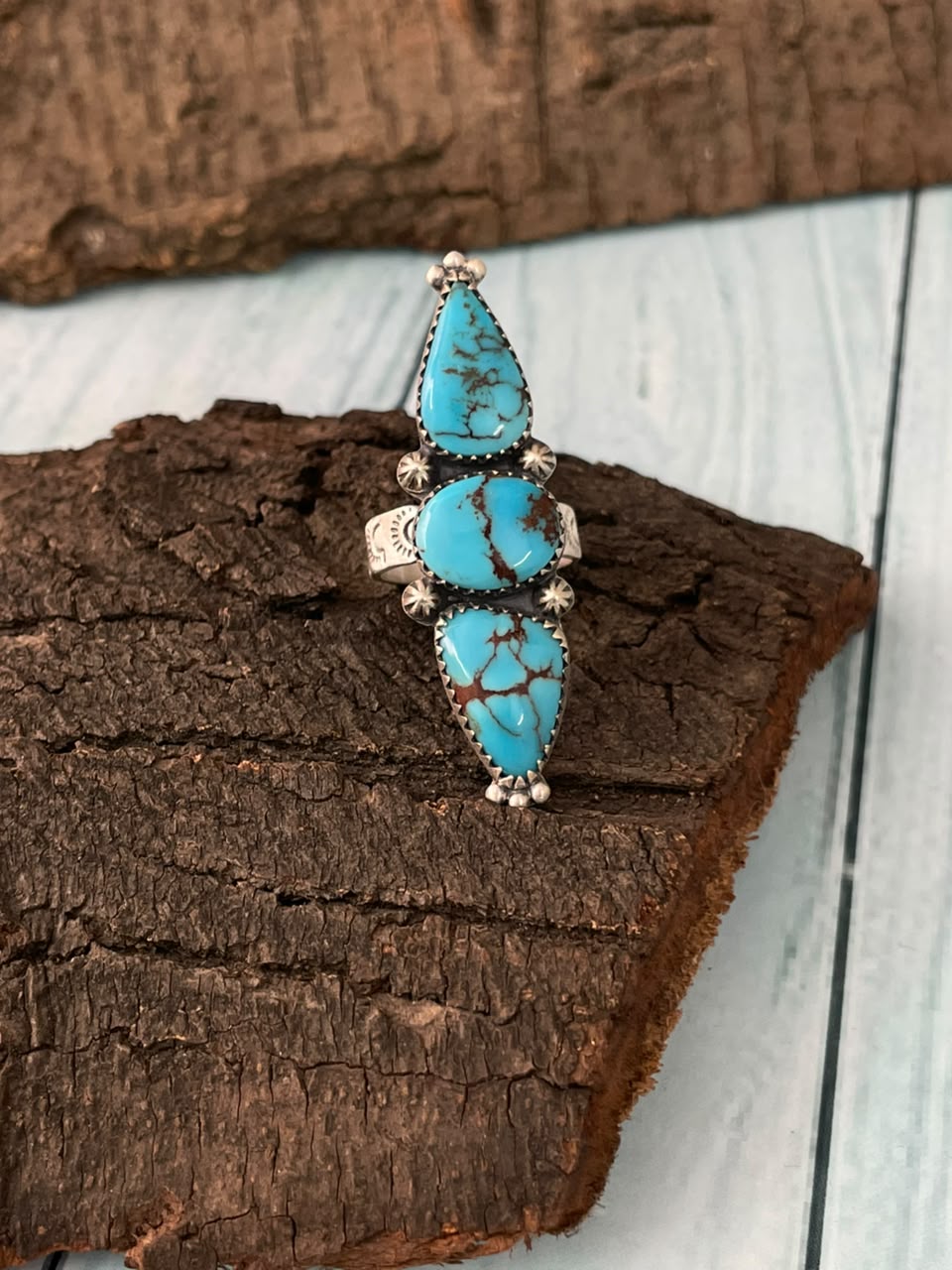 Handmade Sterling Silver Egyptian Turquoise Collection: Adjustable Ring Signed Nizhoni