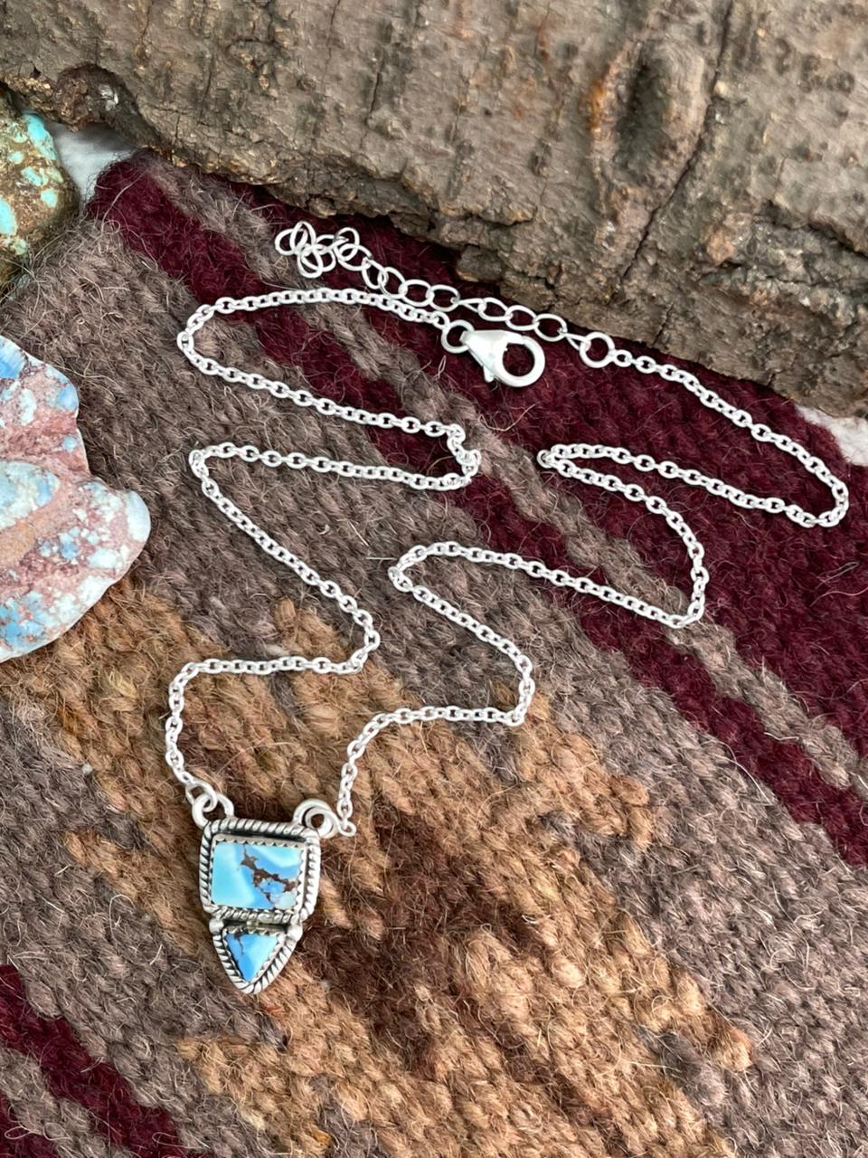 Handmade Sterling Silver Golden Hills Turquoise Necklace "Signed Nizhoni"