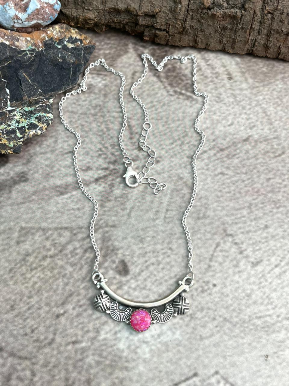 Handmade Sterling Silver Hot Pink Necklace "Signed Nizhoni"