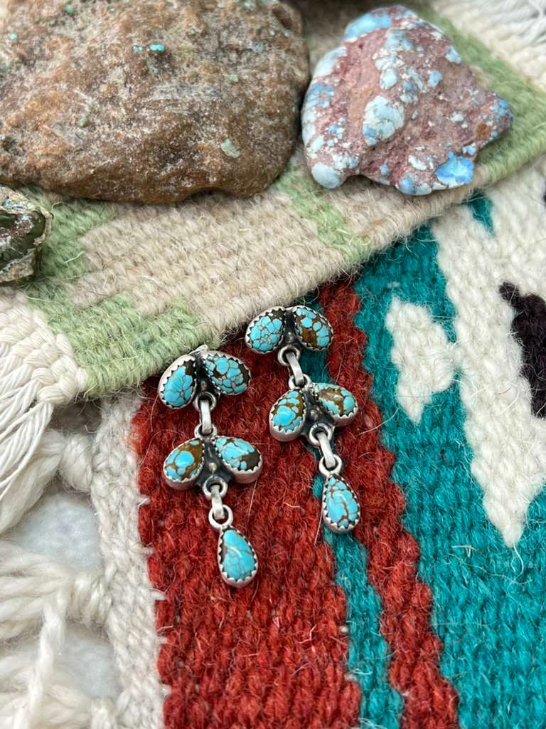 Handmade Sterling Silver Number 8 Turquoise Post Dangle Earrings "Signed Nizhoni"