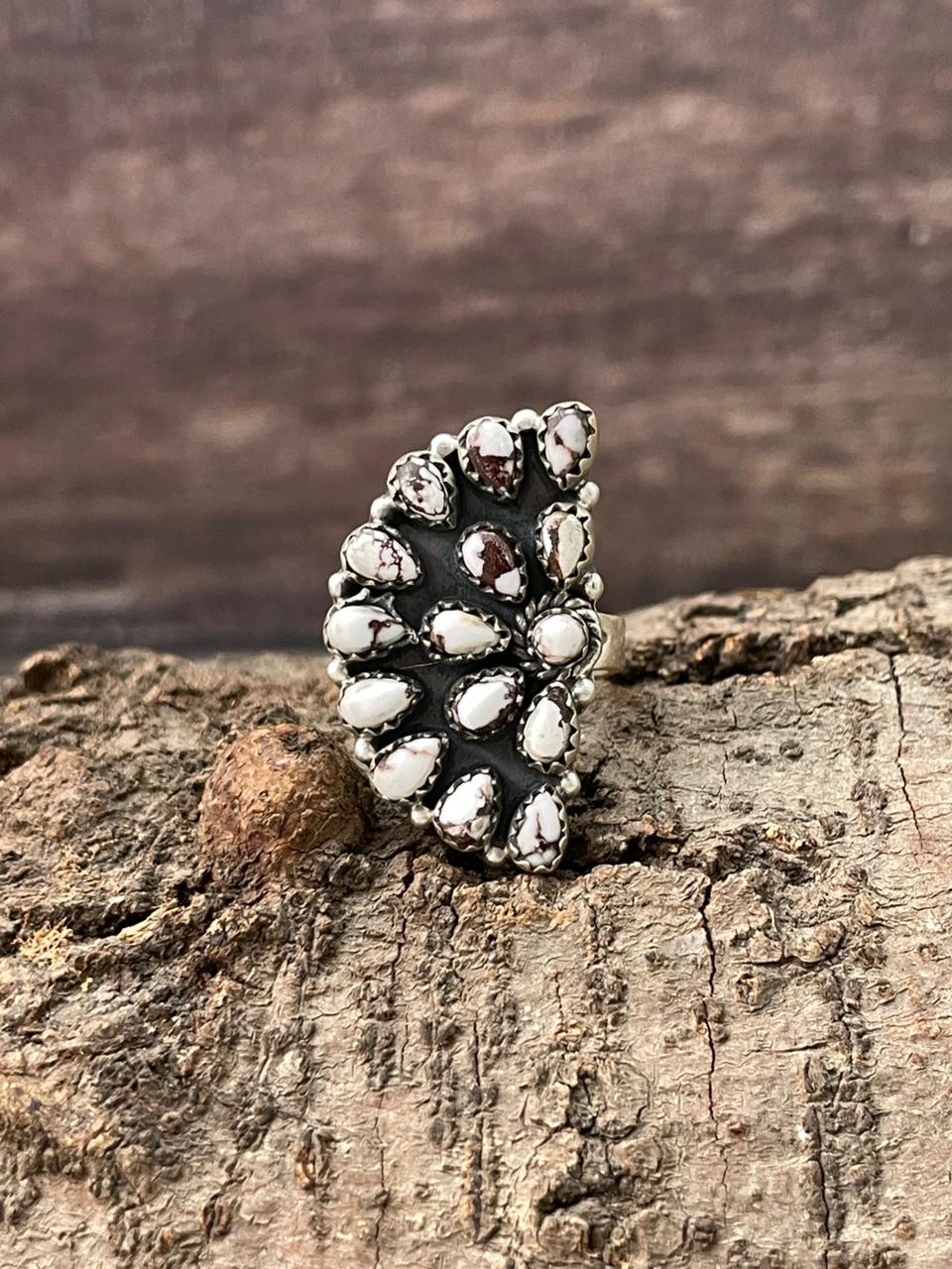 Handmade Sterling Silver Wildhorse Magnesite Adjustable Ring "Signed Nizhoni"