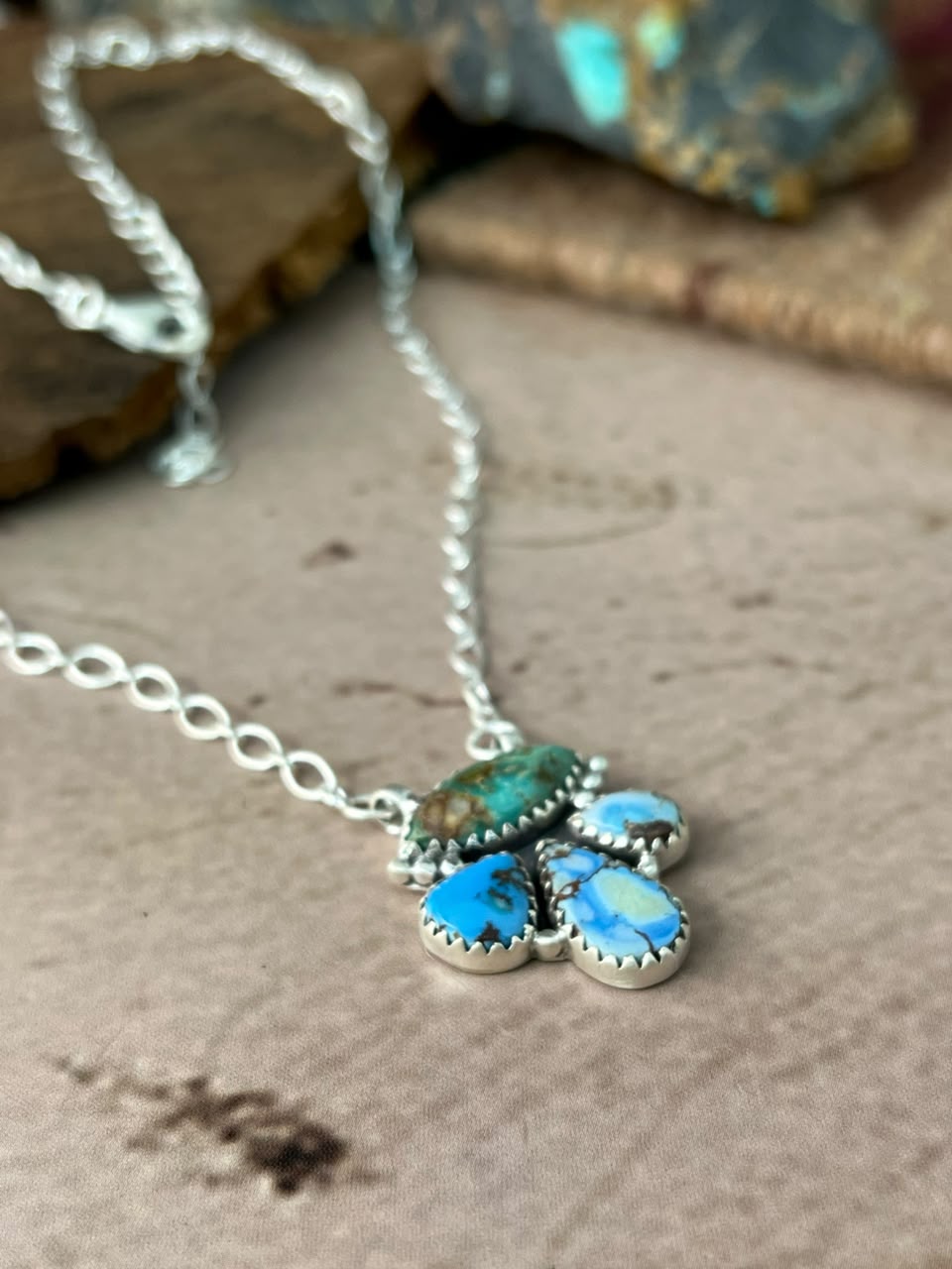 Handmade Sterling Silver Golden Hills with Sonoran Mountain Turquoise Necklace Signed Nizhoni