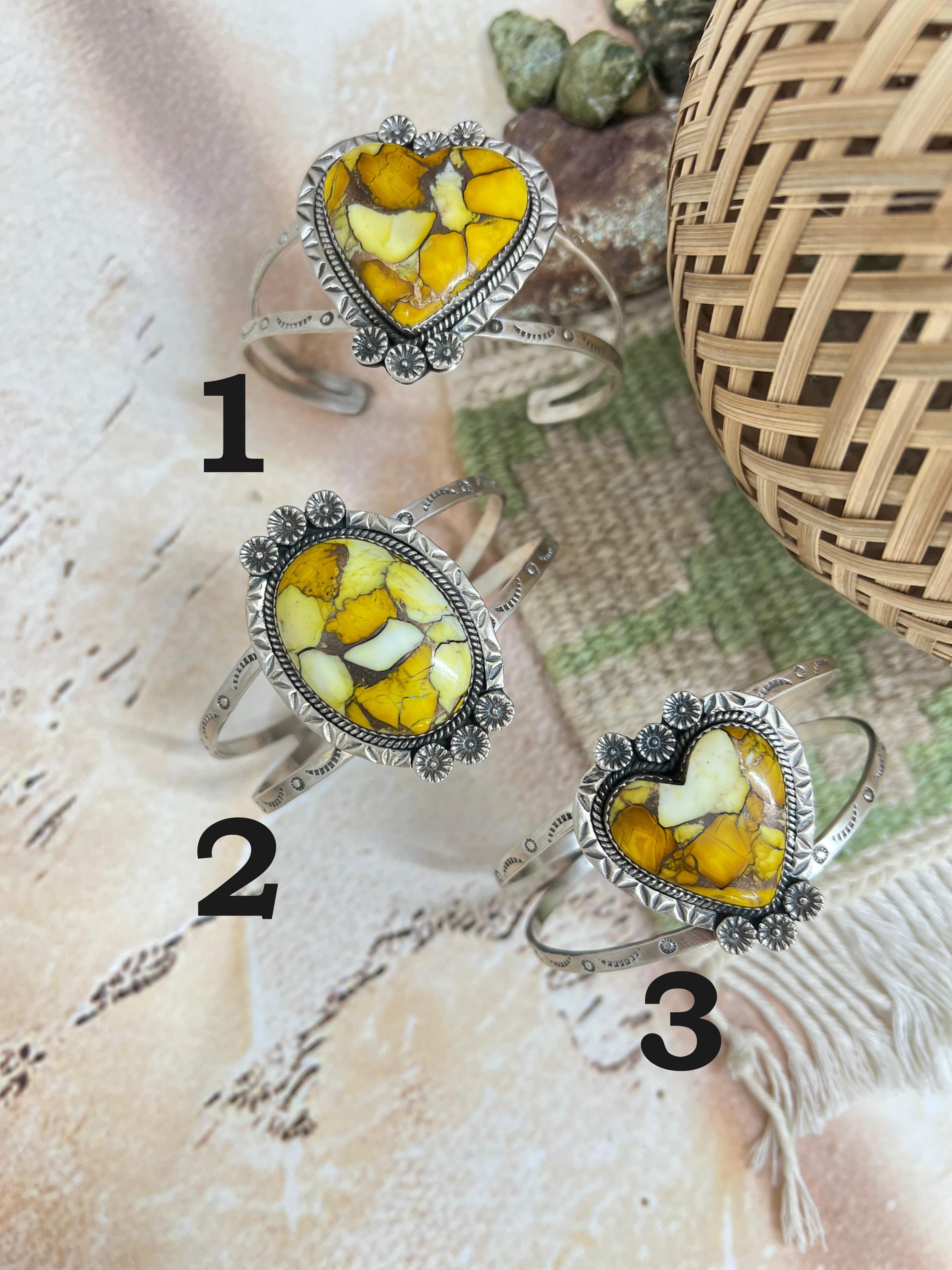 Handmade Sterling Silver Honey Dahlia Cuff Bracelet with Signed Nizhoni