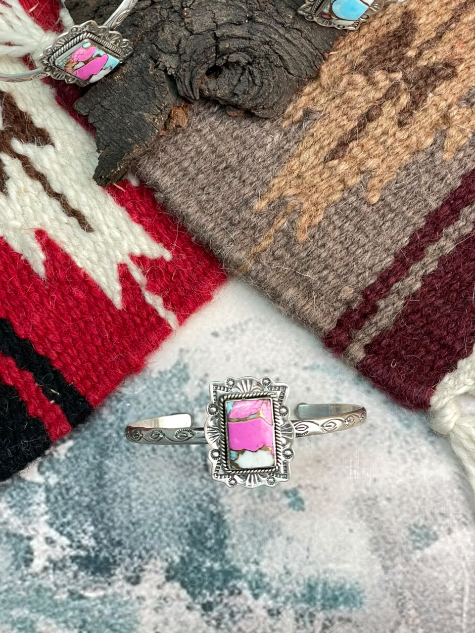 Handmade Sterling Silver Cotton Candy Cuff Bracelet Signed Nizhoni