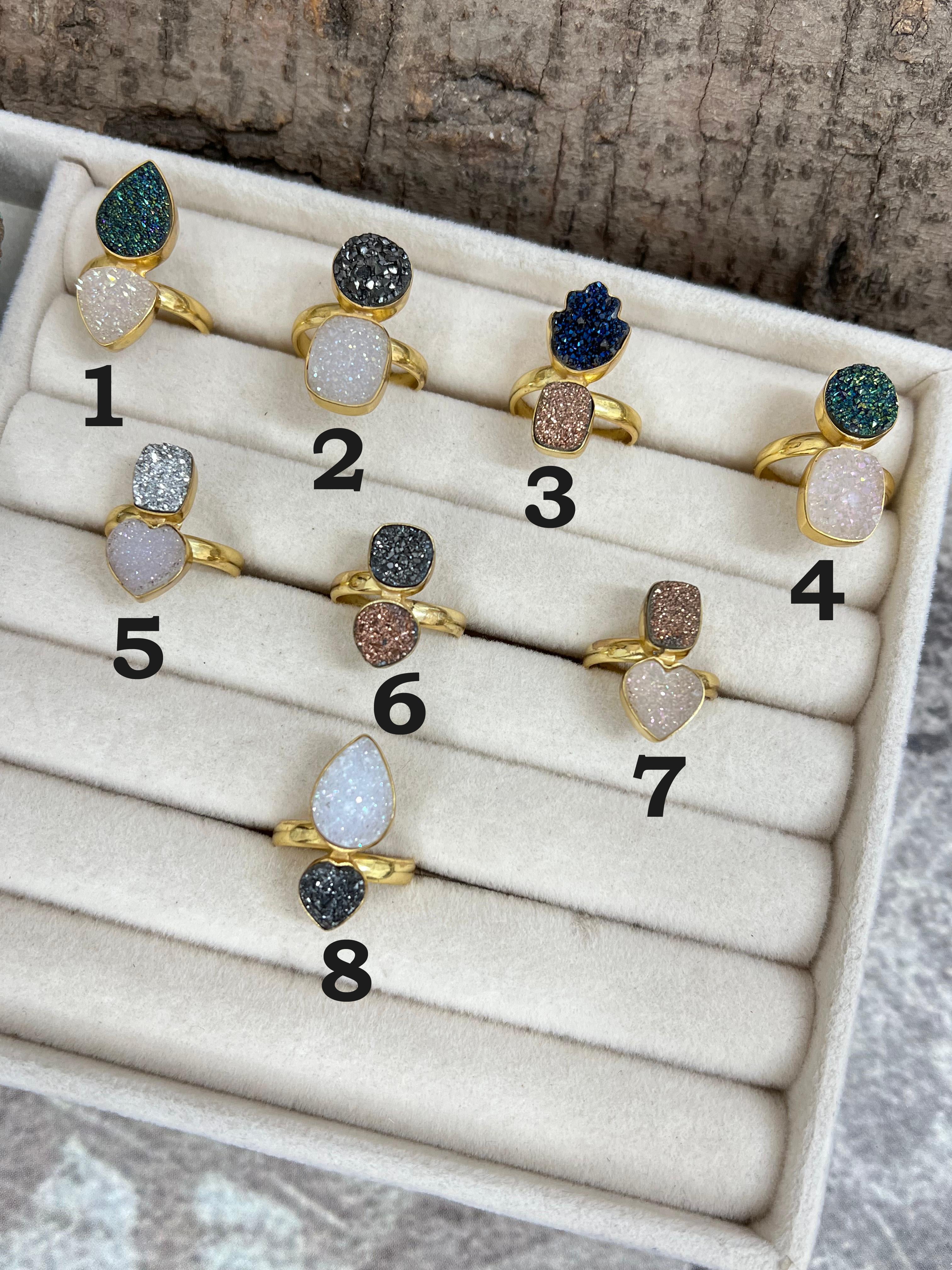 “The Boho Collection” Natural 2 Stone Druzy Adjustable Ring