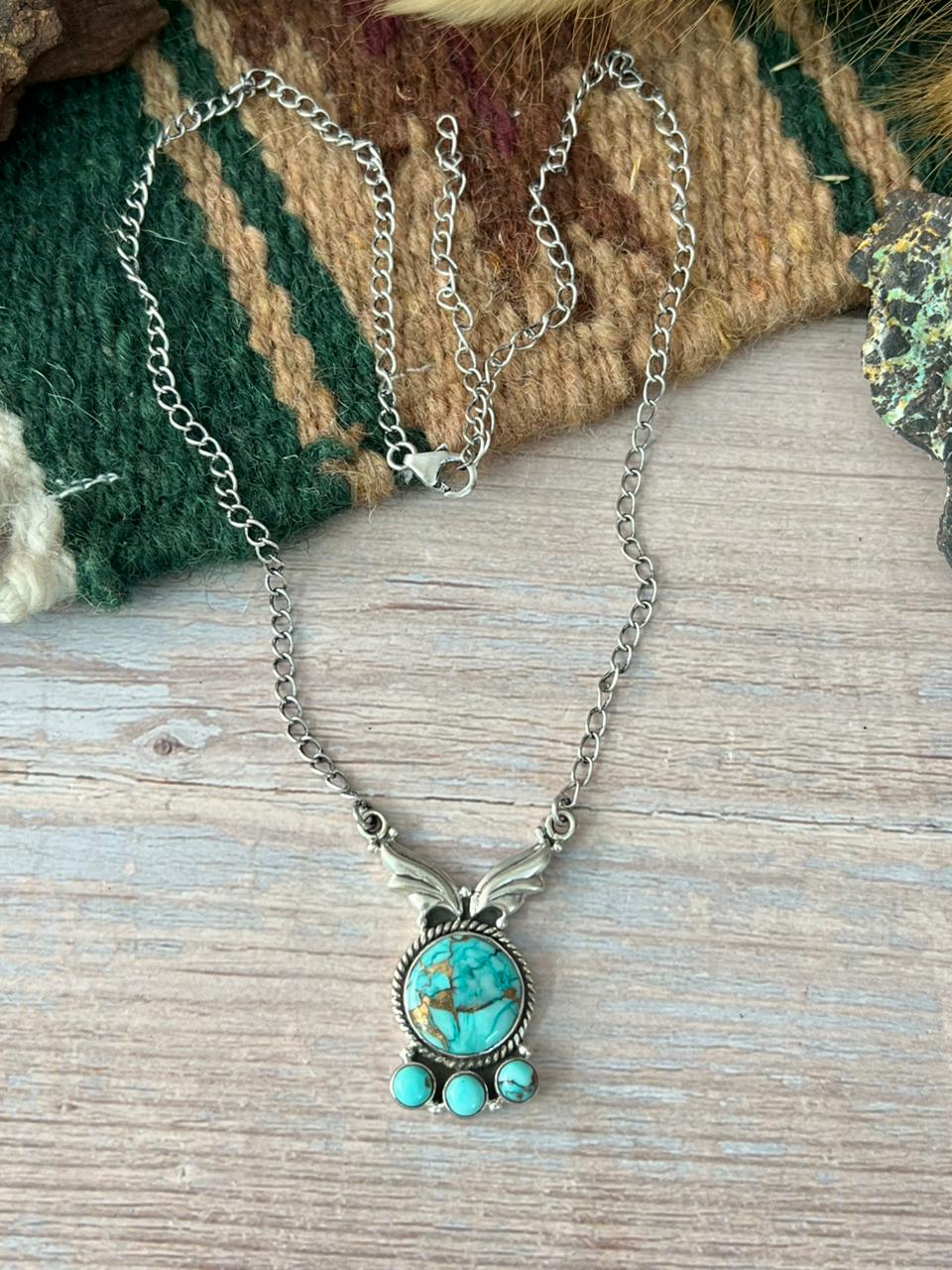 Handmade Sterling Silver Mint Dahlia Collection: Necklace "Signed Nizhoni"