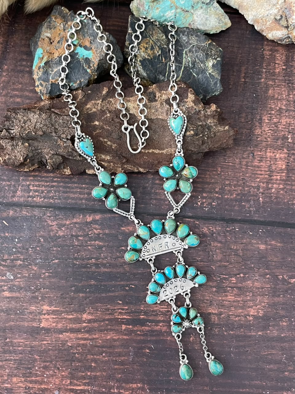 Handmade Sterling Silver Kingman Turquoise NFR Collection: Necklace Signed Nizhoni