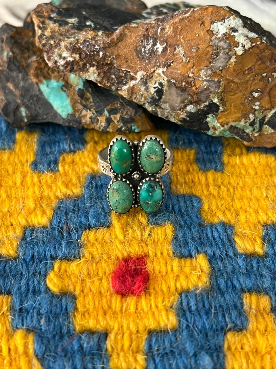 Handmade Sterling Silver Emerald Valley Turquoise Adjustable Ring "Signed Nizhoni"