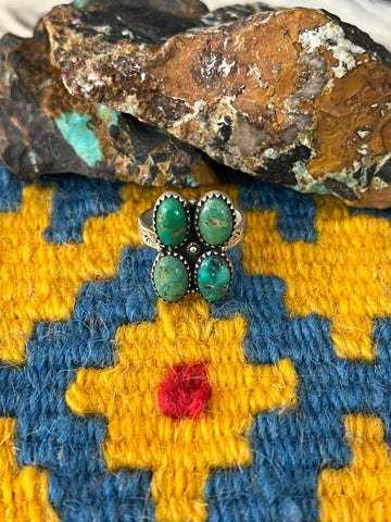 Handmade Sterling Silver Emerald Valley Turquoise Adjustable Ring "Signed Nizhoni"