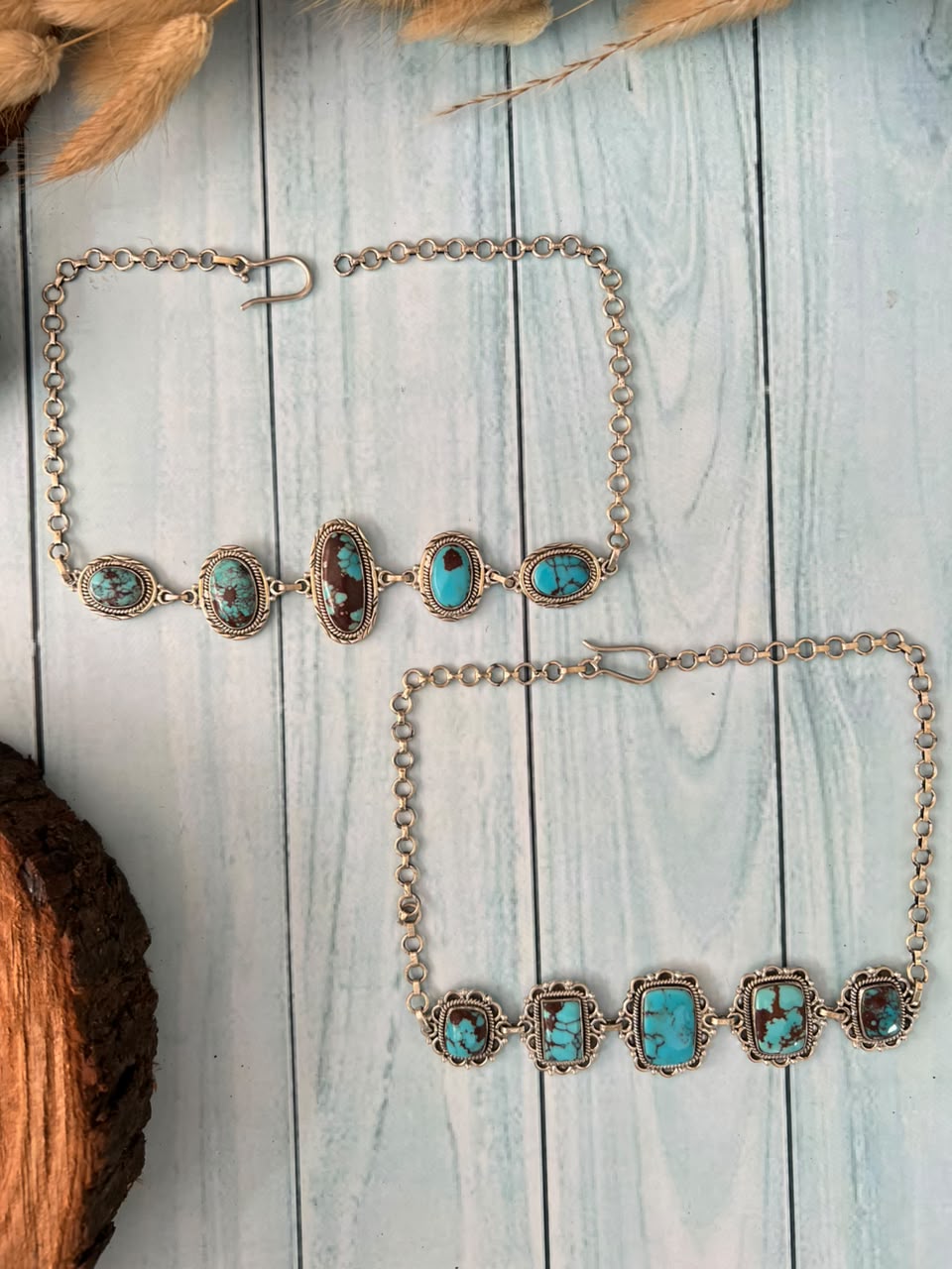 Handmade Sterling Silver Egyptian Turquoise Collection: Choker Necklace Signed Nizhoni