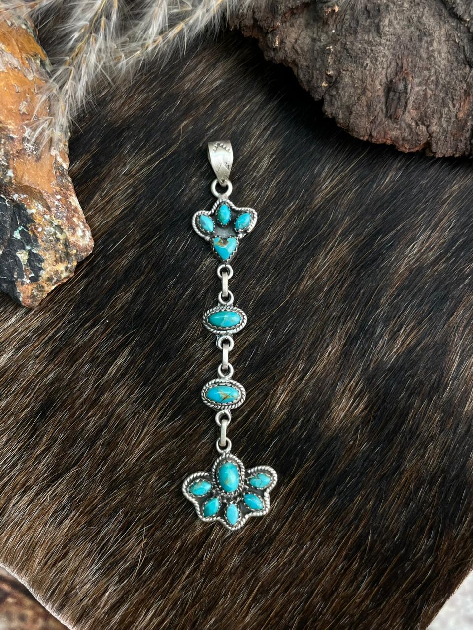 Handmade Sterling Silver Kingman Turquoise Pendant "Signed Nizhoni"