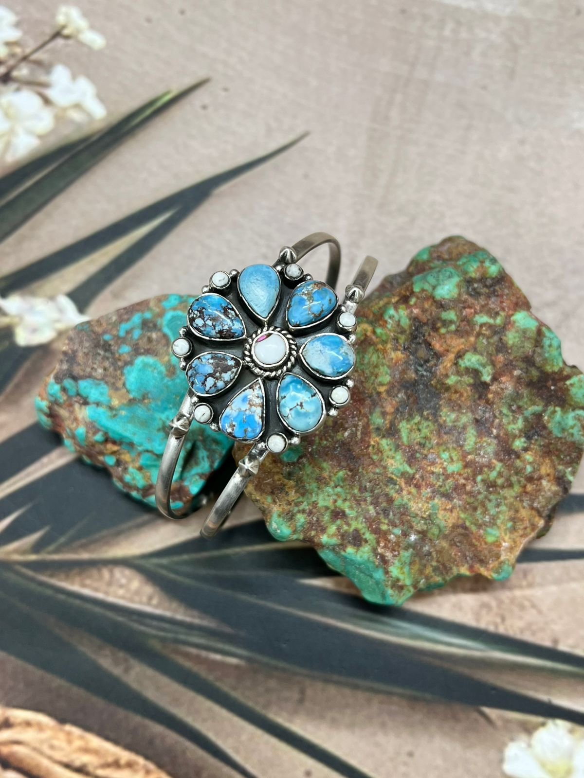 Handmade Sterling Silver Golden Hills with White Collection Bracelet "Signed Nizhoni"