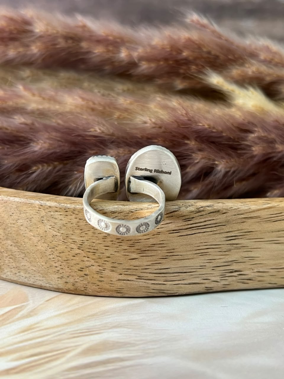 Handmade Sterling Silver Blackjack Turquoise Collection: Adjustable Ring Signed Nizhoni