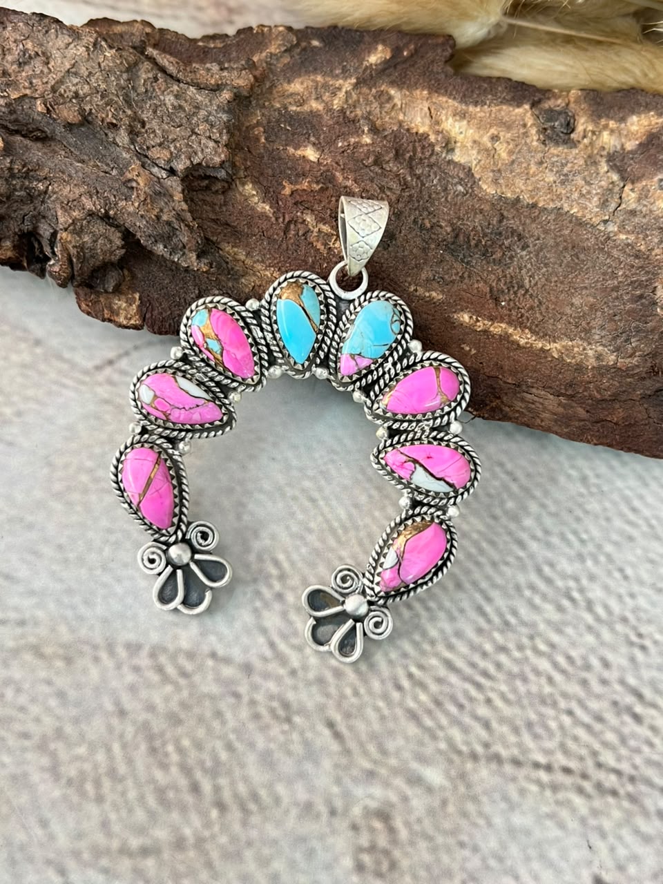 Handmade Sterling Silver Cotton Candy Naja Pendant Signed Nizhoni