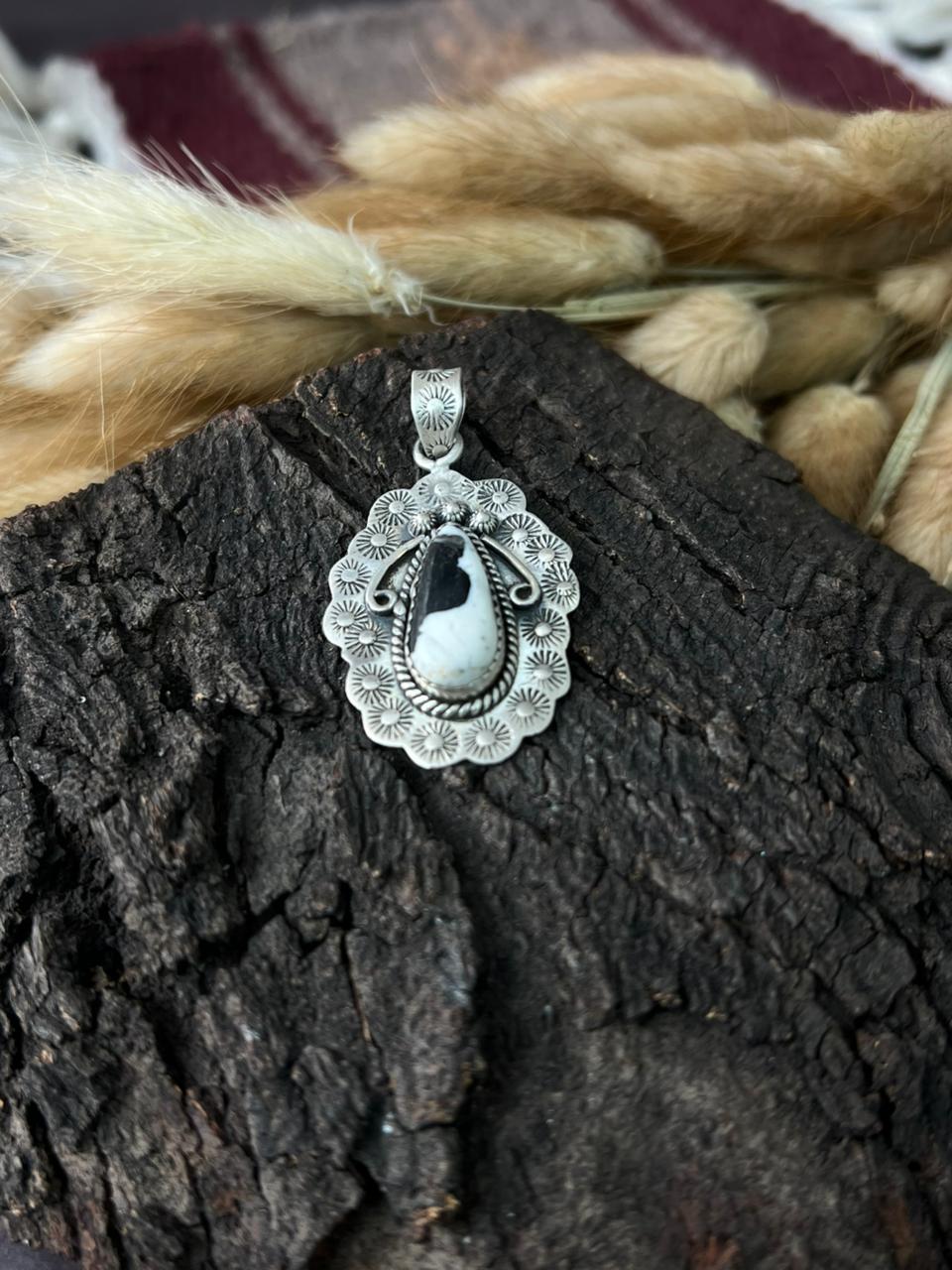 Handmade Sterling Silver White Buffalo Pendant "Signed Nizhoni"