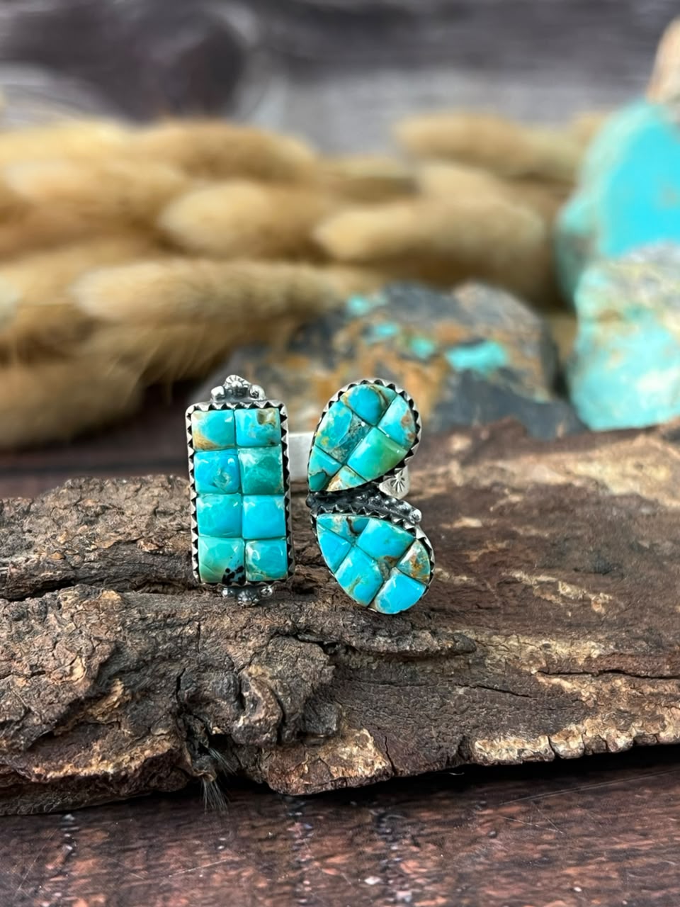 Handmade Sterling Silver Kingman Turquoise Cobble Stone Adjustable Ring Signed Nizhoni